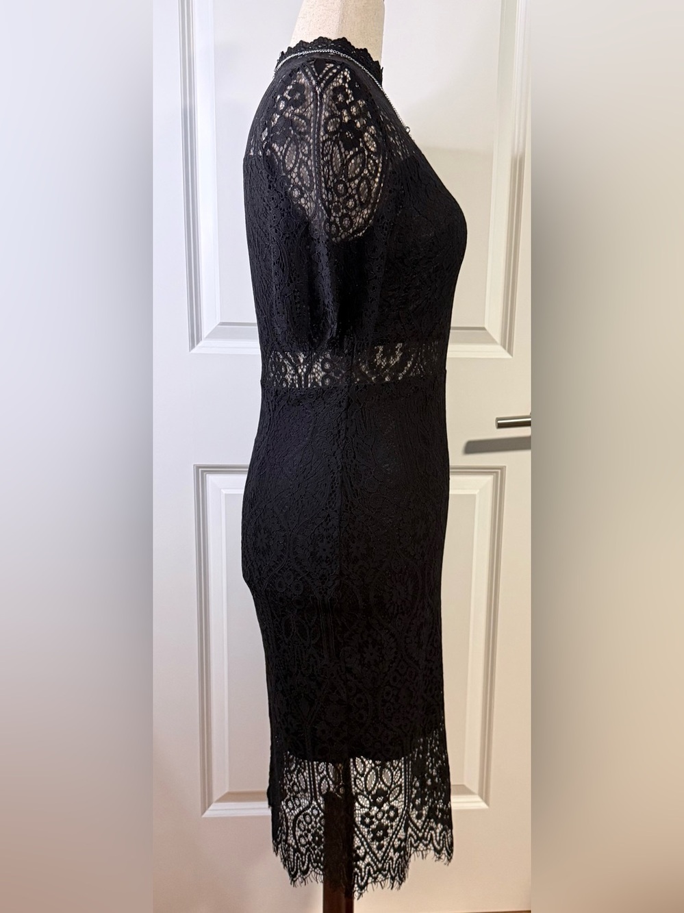 NEW Women’s Little Black Lace Dress High Neck Cocktail Short Sleeve Goth US10 - Picture 5 of 9